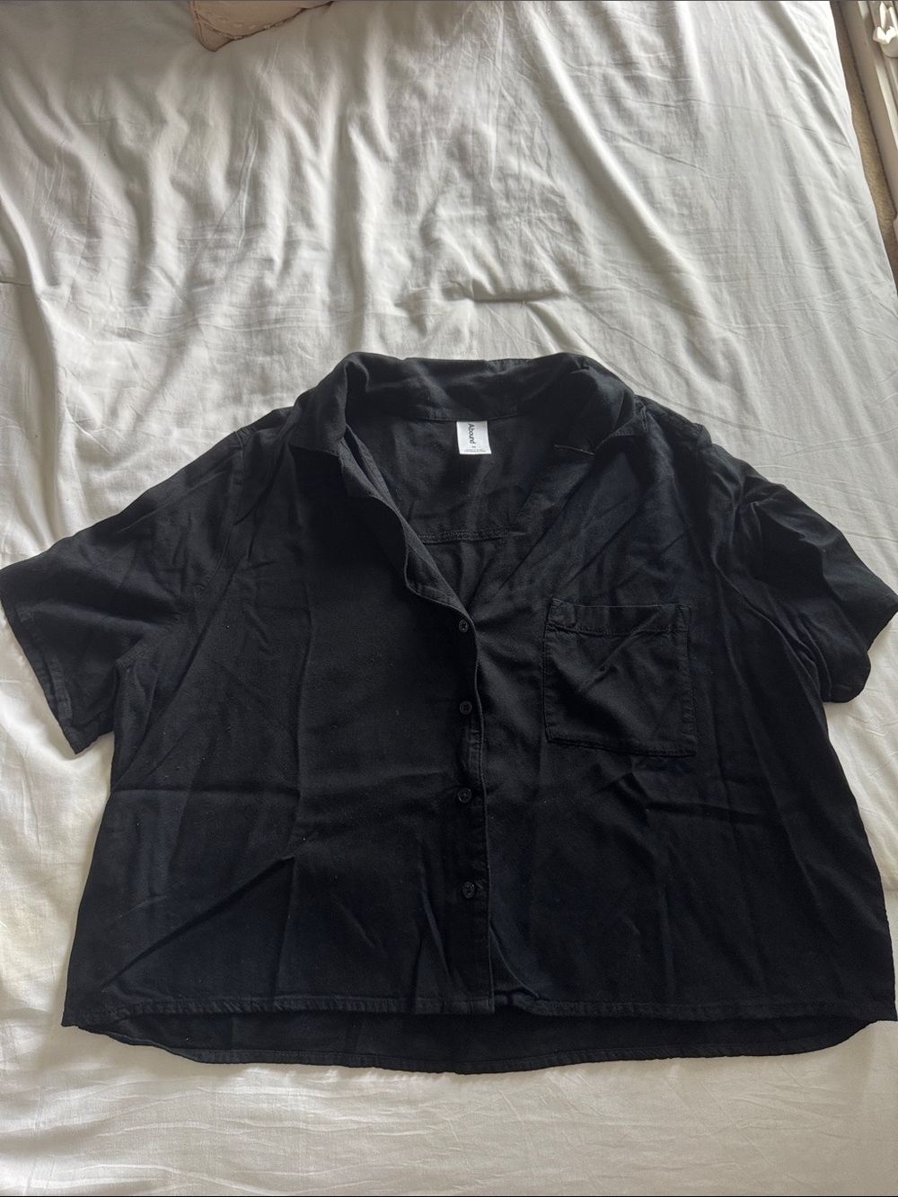 Abound Black Short Sleeve Button Front Top